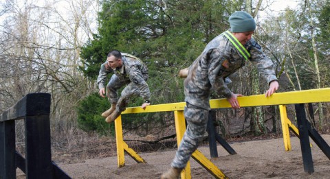 Competitors assigned to 3rd Brigade Combat Team “Rakkasans,” 101st Airborne Division (Air Assault), jump over barriers at The Sabalauski Air Assault School during the ‘Best Rakkasan’ competition here, Feb. 19, 2014. The competition was held was the first of its kind and was designed to measure the overall proficiency of selected teams and award them with the title of ‘Best Rakkasan’ through competitive events. (Sgt. Brian Smith-Dutton/U.S. Army) Competitors assigned to 3rd Brigade Combat Team “Rakkasans,” 101st Airborne Division (Air Assault), jump over barriers at The Sabalauski Air Assault School during the ‘Best Rakkasan’ competition here, Feb. 19, 2014. The competition was held was the first of its kind and was designed to measure the overall proficiency of selected teams and award them with the title of ‘Best Rakkasan’ through competitive events. (Sgt. Brian Smith-Dutton/U.S. Army)