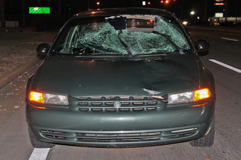 The 1995 Chrysler Cirrus that stuck a pedestrian on Fort Campbell Boulevard Friday. The 1995 Chrysler Cirrus that stuck a pedestrian on Fort Campbell Boulevard Friday.
