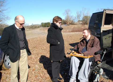 Photo above (L to R):  NRCS State Conservationist Kevin Brown; USDA Deputy Secretary Krysta Harden; Jason Seaton, Sevier County landowner look at wildlife plots on Seaton’s farm in Sevier County.