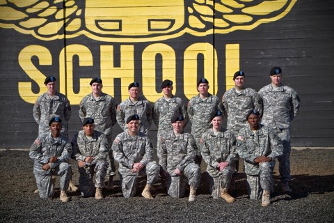 U.S. Army Command Sgt. Maj. Michael Dent (front row, right), command sergeant major of 801st Brigade Support Battalion, 4th Brigade Combat Team, 101st Airborne Division (Air Assault), poses with his fellow Currahees after graduating from the Fort Campbell Sabalauski Air Assault School, Jan. 24, 2014. (Sgt. Justin A. Moeller, 4th Brigade Combat Team Public Affairs)