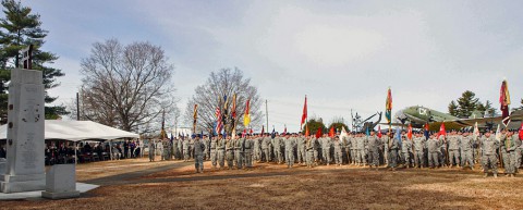 The Soldiers of the 3rd Brigade Combat Team “Rakkasans,” 101st Airborne Division (Air Assault), stand assembled for the Rakkasan Activation Ceremony here Feb. 19, 2014. The ceremony was held to honor distinguished and honorary members of the regiment, the units past and future lineage and the welcome the incoming senior enlisted advisor of 3rd BCT in an Assumption of Responsibility Ceremony. (Photo by Sgt. Brian Smith-Dutton, 3rd BCT Public Affairs)