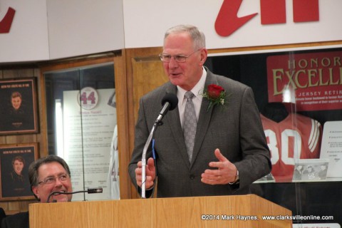 Dave Loos, APSU Head Mens Basketball Coach presents Nick Stapleton.