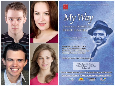 MY Way at the Roxy Regional Theatre starring (Top L to R) Michael Spaziani, Allie McCaw, Ryan Bowie and Morgan Billings.