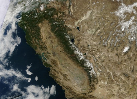 California is currently experiencing one of its driest years on record, with 100 percent of the state in drought conditions as of this week. (NASA Earth Observatory)