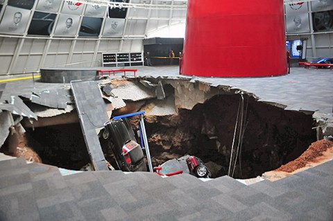National Corvette Museum lost eight corvettes to sinkhole collapse in Skydome. National Corvette Museum lost eight corvettes to sinkhole collapse in Skydome.
