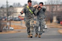 Soldiers assigned to 3rd Brigade Combat Team “Rakkasans,” 101st Airborne Division (Air Assault), carry a 45 pound water jug during the ‘Best Rakkasan’ competition, here, Feb. 20, 2014. The competition was held was the first of its kind and was designed to measure the overall proficiency of selected teams and award them with the title of ‘Best Rakkasan’ through competitive events. (Sgt. Brian Smith-Dutton/U.S. Army)