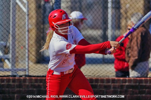 APSU junior Laurel Burroughs blasts her second home run of the day in game 2 to  propel Lady Govs to 1-0 win over Miami (Ohio) RedHawks Saturday.