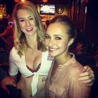 Hayden Panettiere with one of the Tilted Kilt girls Wednesday night.