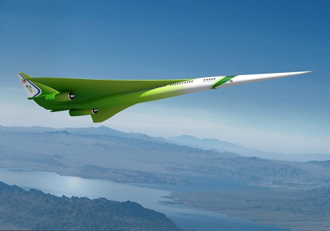 This rendering shows the Lockheed Martin future supersonic advanced concept featuring two engines under the wings and one on top of the fuselage (not visible in this image). (NASA/Lockheed Martin)