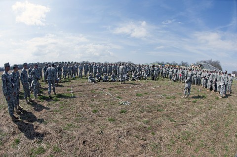 Leaders from units of the 101st Airborne Division (Air Assault) conduct a tactical exercise without troops at Landing Zone Bastogne here April 2, 2014, in preparation for Air Assault operations during Operation Golden Eagle.  (Photo by Staff Sgt. Joel Salgado, 3rd BCT Public Affairs)