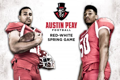 Austin Peay's Rashaan Coleman and Antonio Turner lead the Govs into the annual Red-and-White Spring Game at Fort Campbell's Fryar Stadium. (APSU Sports Information)