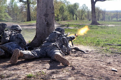 Soldiers with 1st Platoon, Company D, 1st Battalion, 327th Infantry Regiment, 1st Brigade Combat Team, 101st Airborne Division (Air Assault) was conducting a medical evacuation drill during their situational training exercise, where they air assaulted into an area and maneuvered to their objective, encountering “hostile forces” along the way. (Photo by Sgt. Jon Heinrich)