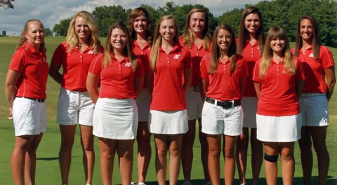 2013-14 APSU Lady Govs Golf – (Left to Right Front Row) Morgan Gardner, Jessica Cathey, Rachel Deaton, Meghan Mueller; (Left to Right Back Row) Head coach Sara Robson, Kelsey Schutt, Amber Bosworth, Tala Mumford, Morgan Kauffman and Amy McCollum.