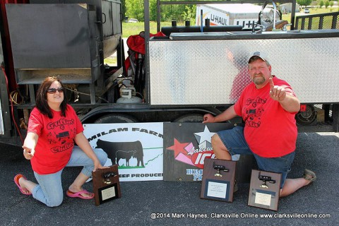 Grillin' & Chillin' BBQ Team wins Grand Champion at the 2014 Hilltop Super Market BBQ Cook-Off. (L to R) Lisa Brawner and James Brawner.