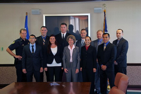 Clarksville Mayor Kim McMillan swore in 9 New Clarksville Police Officers Friday.