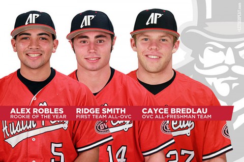 Austin Peay's Robles, Smith and Bredlau pick up OVC hardware. (APSU Sports Information)