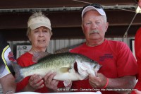 The 7.47 pound Big Bass caught by 4th Place finishers Donnie and Lila Williams of Paris