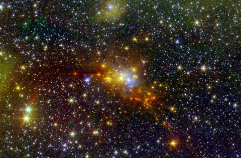 Within the swaddling dust of the Serpens Cloud Core, astronomers are studying one of the youngest collections of stars ever seen in our galaxy. (NASA/JPL-Caltech/2MASS)