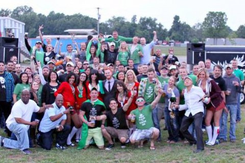 About half of the Nashville Chive group poses for a photo during the Nashville Chive Unofficial Meetup at Tilted Kilt in Clarksville, TN