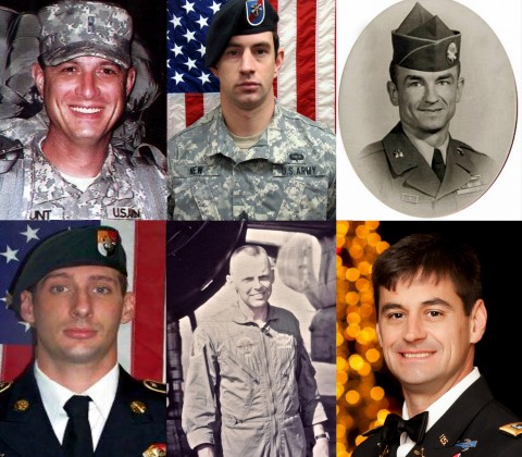 Top row: Warrant Officer Judson Mount, SSG Stephen New, SSG Lawrence Woods  Bottom row: SSG Daniel Lee, Maj. Howard Andre Jr., Warrant Officer Sean Mullen