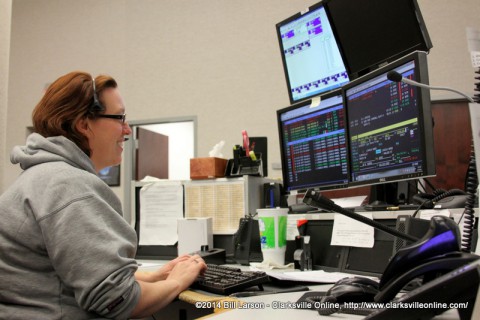 A 911 dispatcher at the City of Clarksville's E-911 Center uses the new public safety radio system