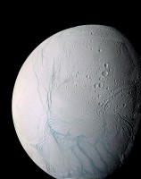 This is a mosaic of images showing cracks in Saturn’s moon Enceladus taken by the Cassini spacecraft during its close flyby on March 9 and July 14, 2005. (NASA/JPL/Space Science Institute)