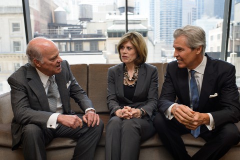 The three co-chairs of the American Heart Association CEO Roundtable talk during a meeting of the Roundtable in July: From left: Henry Kravis, Co-CEO and Co-Chair of KKR & Co. L.P.; American Heart Association CEO Nancy Brown; and Terry Lundgren, Chairman and CEO of Macy’s, Inc. (American Heart Association)