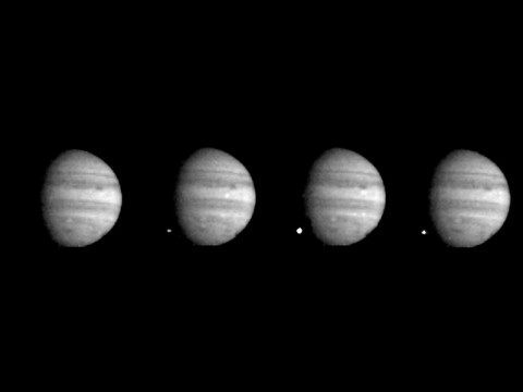 NASA's Galileo spacecraft captured these four views of Jupiter as the last of comet Shoemaker-Levy 9's large fragments struck the planet. (NASA/JPL-Caltech)