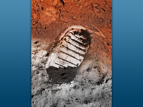 Artist's concept image of a boot print on the moon and on Mars. (NASA)