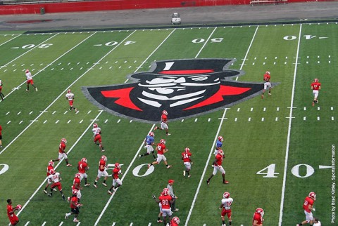 Austin Peay State University's football team practicing in the New Governors Stadium. (APSU Sports Information)