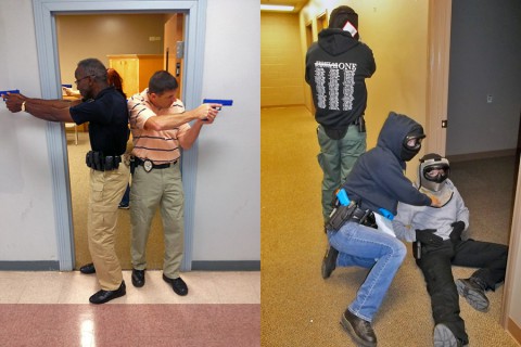 Officers from several agencies attending active shooter training, hosted by the Montgomery County Sheriff’s Office and taught by Investigator Jeff Morlock and Deputy Chris Montjoy.