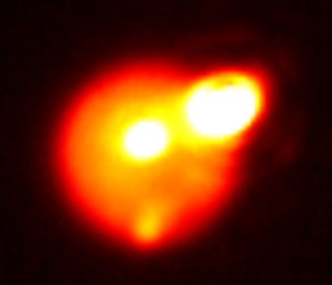 Jupiter's moon Io saw three massive volcanic eruptions within a two-week period last August. (Katherine de Kleer/UC Berkeley/Gemini Observatory) Jupiter's moon Io saw three massive volcanic eruptions within a two-week period last August. (Katherine de Kleer/UC Berkeley/Gemini Observatory)