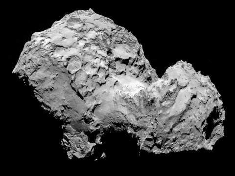 Comet 67P/Churyumov-Gerasimenko by Rosetta’s OSIRIS narrow-angle camera on August 3, 2014, from a distance of 177 miles (285 kilometers). (ESA/Rosetta/MPS for OSIRIS Team MPS/UPD/LAM/IAA/SSO/INTA/UPM/DASP/IDA) Comet 67P/Churyumov-Gerasimenko by Rosetta’s OSIRIS narrow-angle camera on August 3, 2014, from a distance of 177 miles (285 kilometers). (ESA/Rosetta/MPS for OSIRIS Team MPS/UPD/LAM/IAA/SSO/INTA/UPM/DASP/IDA)