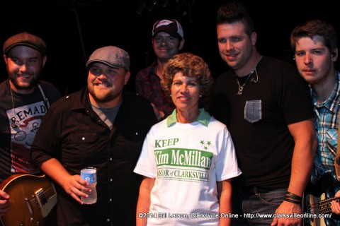 Clarksville Mayor Kim McMillan with the members of the JJ Weeks Band 