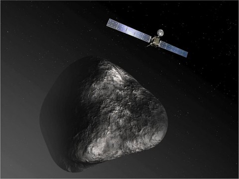 Artist's impression of the Rosetta orbiter at comet 67P/Churyumov-Gerasimenko. The image is not to scale. (ESA/ATG Medialab)