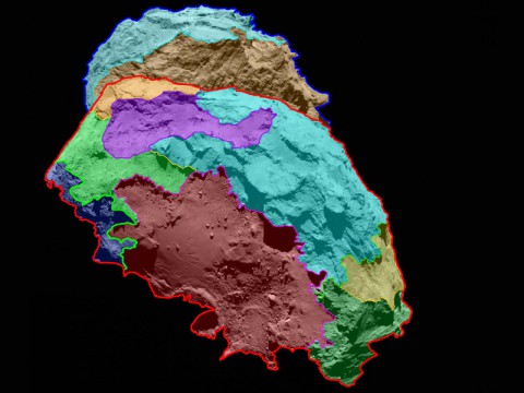 This view of the "belly" and part of the "head" of comet 67P/Churyumov-Gerasimenko indicates several morphologically different regions. (ESA/Rosetta/MPS for OSIRIS Team/MPS/UPD/LAM/IAA/SSO/INTA/UPM/DASP/IDA)