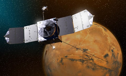 NASA's MAVEN spacecraft is quickly approaching Mars on a mission to study its upper atmosphere. When it arrives on September 21, 2014, MAVEN's winding journey from Earth will culminate with a dramatic engine burn, pulling the spacecraft into an elliptical orbit. NASA's MAVEN spacecraft is quickly approaching Mars on a mission to study its upper atmosphere. When it arrives on September 21, 2014, MAVEN's winding journey from Earth will culminate with a dramatic engine burn, pulling the spacecraft into an elliptical orbit.