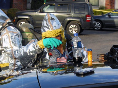 Drug Task Force agents break down a one-pot meth lab after an MCSO deputy found it during a traffic stop tonight.