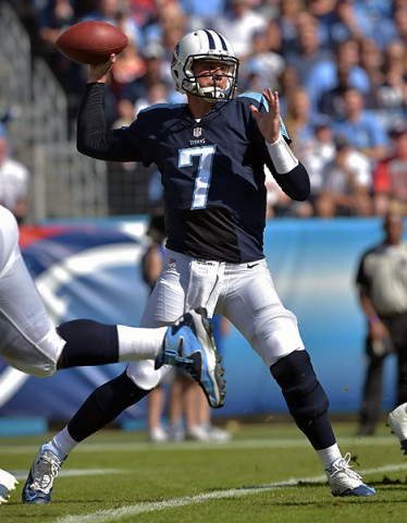 Tennessee Titans quarterback Zach Mettenberger (7) passes against the Houston Texans during the first half at LP Field. (Don McPeak-USA TODAY Sports)