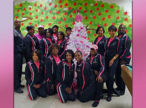 DSU members assembled with Tree Trimmed in Pink for Breast Cancer Awareness. (Rhonda Haines)