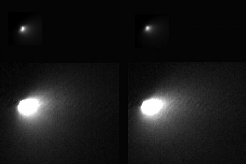 These images were taken of comet C/2013 A1 Siding Spring by NASA's Mars Reconnaissance Orbiter on Oct. 19, 2014, during the comet's close flyby of Mars and the spacecraft. (NASA/JPL-Caltech/University of Arizona)