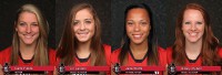 Austin Peay’s four seniors, left to right: setter Cami Fields, middle blocker Liz Landon, outside hitter Jada Stotts and senior Hillary Plybon.