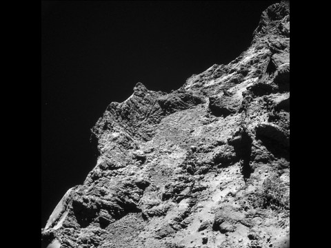 Some relatively rough terrain on the nucleus of comet 67P/Churyumov-Gerasimenko appears in this image taken by the navigation camera on the European Space Agency's Rosetta spacecraft during the second half of October 2014. (ESA/Rosetta/NAVCAM)