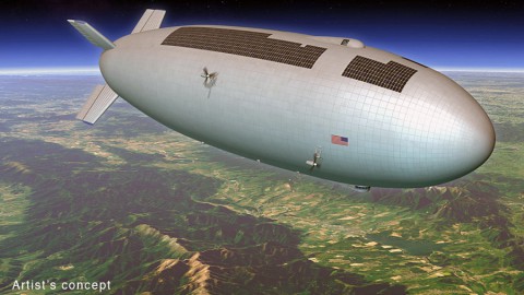 Artist's concept for a high-altitude, long-duration airship that could be used as a research platform or for commercial purposes. (Mike Hughes (Eagre Interactive)/Keck Institute for Space Studies)