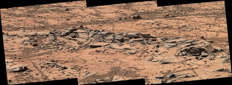 This small ridge, about 3 feet (1 meter) long, appears to resist wind erosion more than the flatter plates around it. (NASA/JPL-Caltech/MSSS)