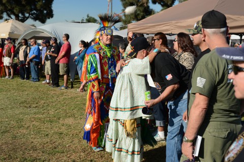 Veterans from World War II to Operation Iraqi Freedom were welcomed into the ceremonial circle during the Veteran's Roll Call at the Native American Veterans Association's Annual Veterans Appreciation and Heritage Day Pow Wow in South Gate, Calif., Nov. 8th and 9th. More than 4,000 veterans represented their tribes and their respective military branches with inter-tribal music, dancing, arts and crafts and storytelling during the two-day event. (Marvin Lynchard/Department of Defense) Veterans from World War II to Operation Iraqi Freedom were welcomed into the ceremonial circle during the Veteran's Roll Call at the Native American Veterans Association's Annual Veterans Appreciation and Heritage Day Pow Wow in South Gate, Calif., Nov. 8th and 9th. More than 4,000 veterans represented their tribes and their respective military branches with inter-tribal music, dancing, arts and crafts and storytelling during the two-day event. (Marvin Lynchard/Department of Defense)