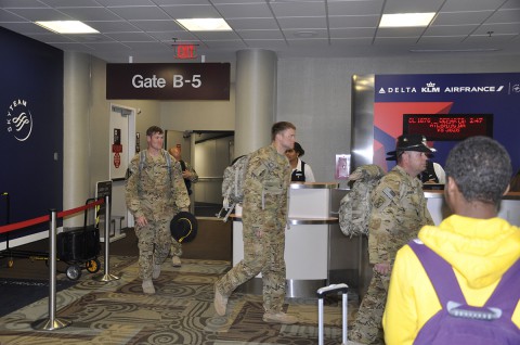 Soldiers from Tennessee's 1/230th Air Cavalry Squadron arrive home at the Nashville International Airport yesterday after serving for nearly 10 months in Afghanistan.