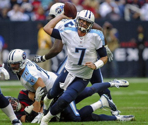 Tennessee Titans quarterback Zach Mettenberger (7) attempts a pass while under pressure during the first quarter against the Houston Texans at NRG Stadium. (Troy Taormina - USA TODAY Sports)