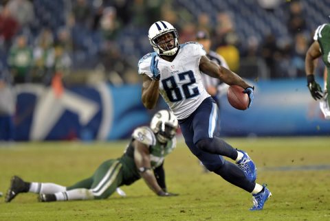 Tennessee Titans tight end Delanie Walker ((82) carries the ball against the New York Jets during the last play of the second half at LP Field. The Jets beat the Titans 16-11 on December 14th, 2014. (Don McPeak-USA TODAY Sports)