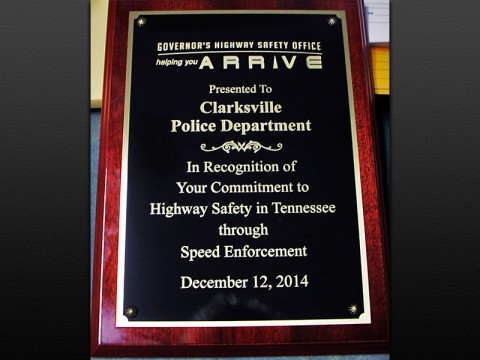 Clarksville Police Department receives Speed Enforcement Award.